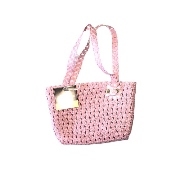 Girls Sun Hat And Purse Pink Woven Straw With Spring Flower Details Dress Up - Picture 3 of 6